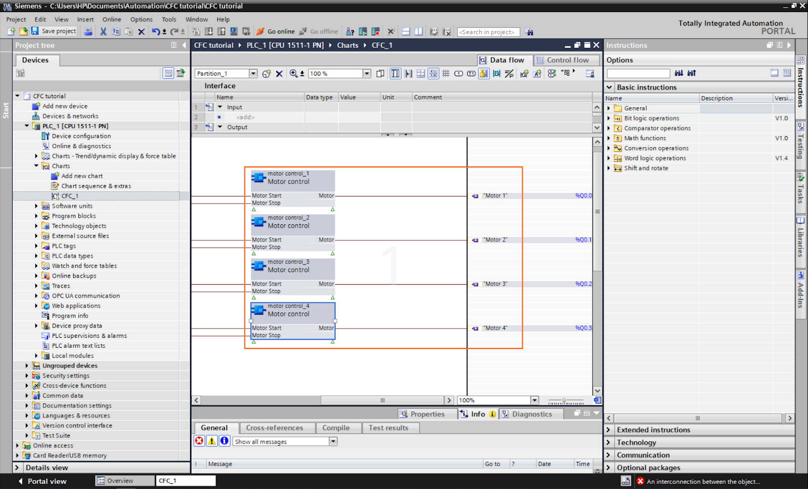 Figure 1.22: Control Flow Chart PLC programming in TIA Portal | Adding the outputs to the remaining blocks