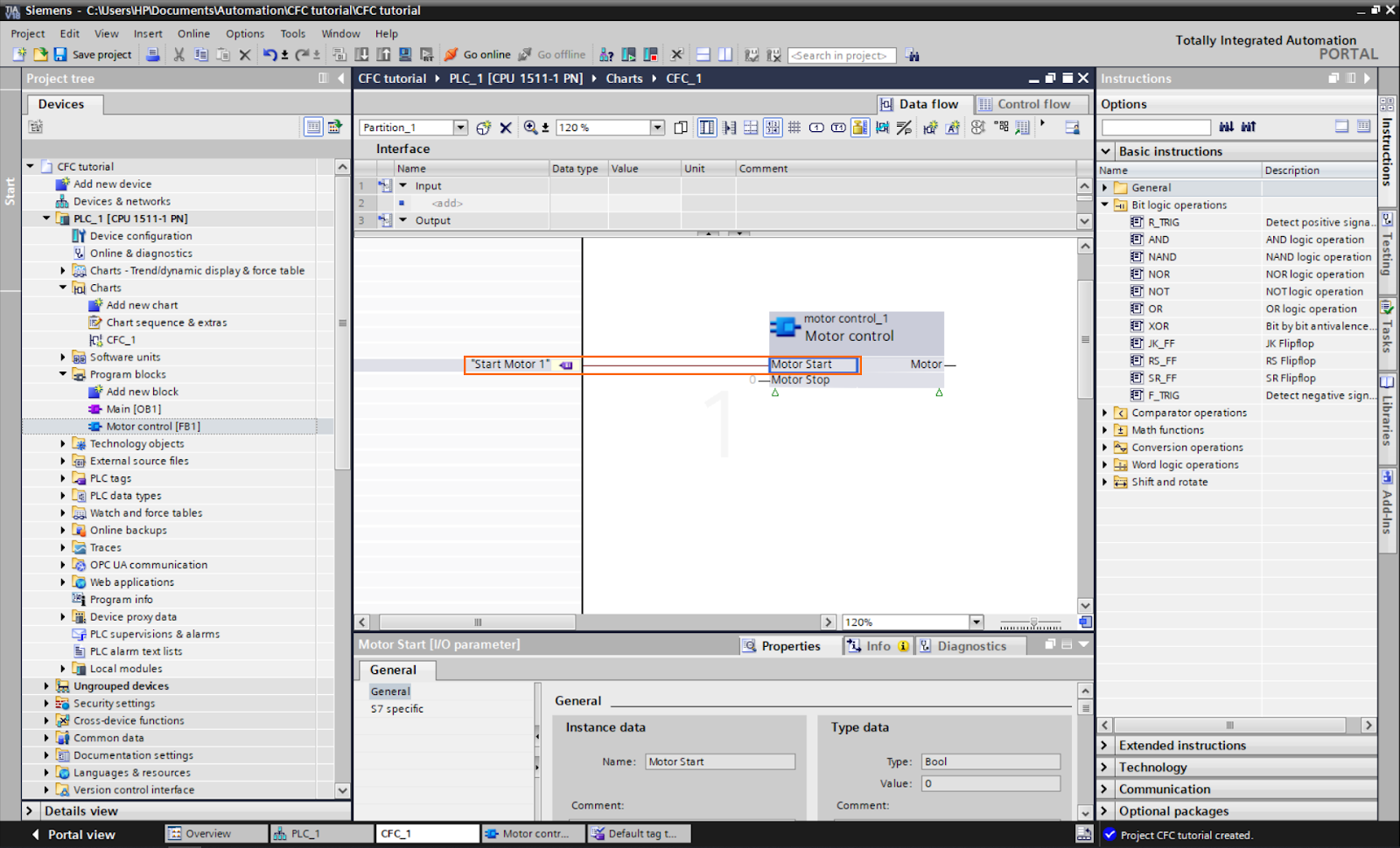 Figure 1.16: Control Flow Chart PLC programming in TIA Portal | The tag is added