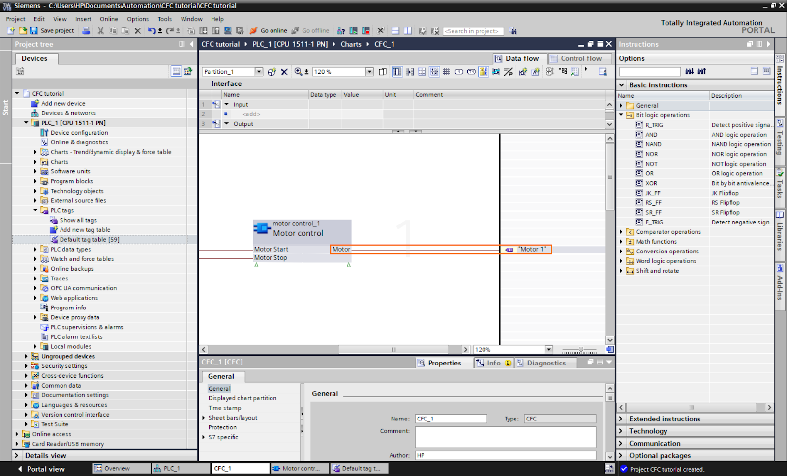 Figure 1.18: Control Flow Chart PLC programming in TIA Portal | Adding the “Motor 1” tag