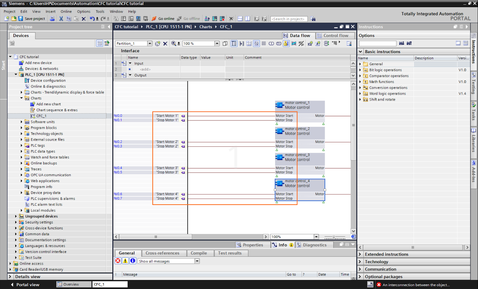 Figure 1.21: Control Flow Chart PLC programming in TIA Portal | Adding the inputs to the remaining blocks