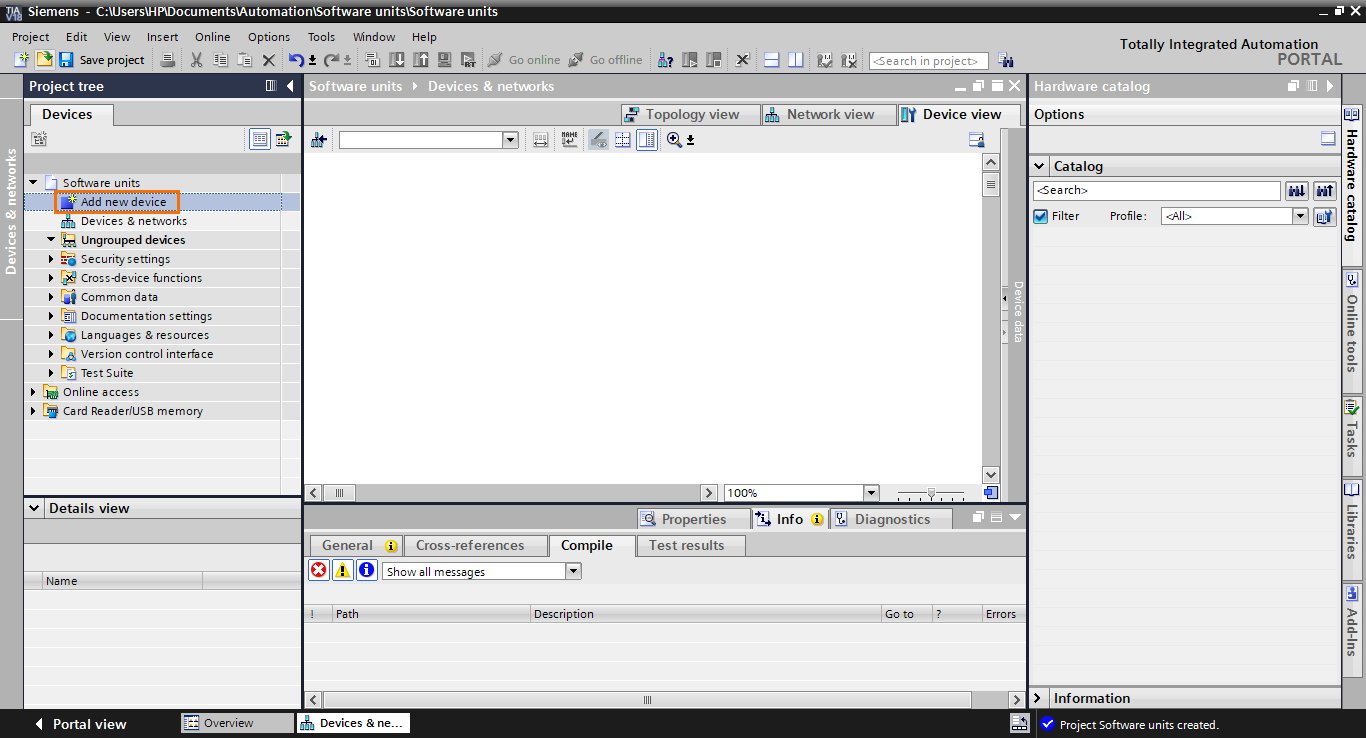 Figure 1.1 - Siemens TIA Portal Software Units | Creating a new project