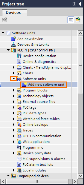 Figure 1.5 - Siemens TIA Portal Software Units | Add a new Software Unit