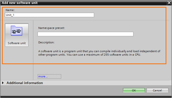 Figure 1.6 - Siemens TIA Portal Software Units | Adding a new unit window