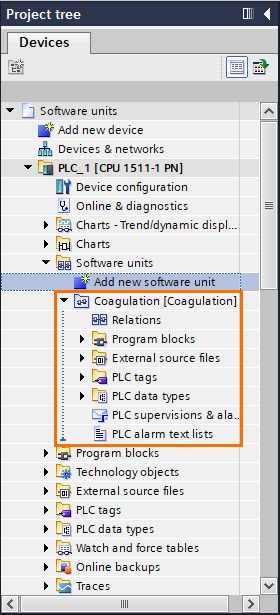 Figure 1.8 - Siemens TIA Portal Software Units | The coagulation unit is created