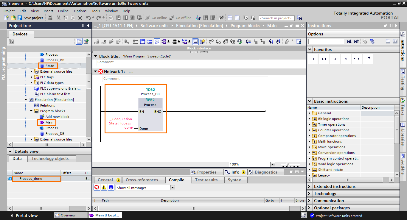 Figure 1.21 - Siemens TIA Portal Software Units | The DB element is not accepted to use from one unit to another