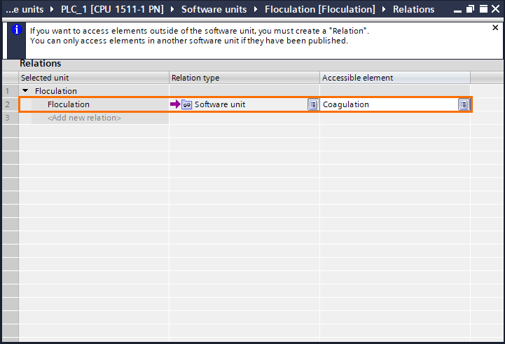 Figure 1.25 - Siemens TIA Portal Software Units | The relation is now created