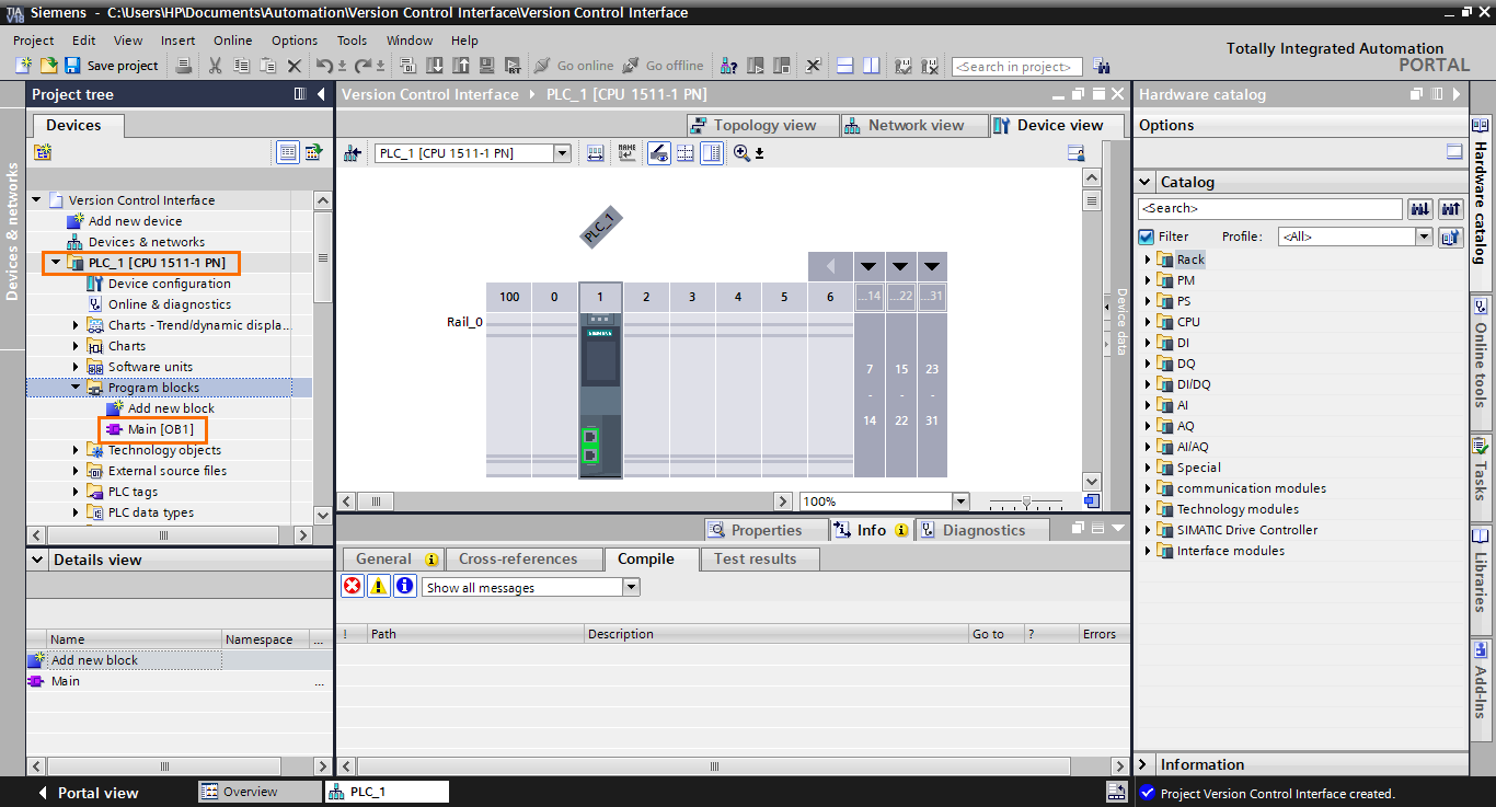 Figure 1.7 - Git / Version Control for PLCs | Creating the TIA Portal project