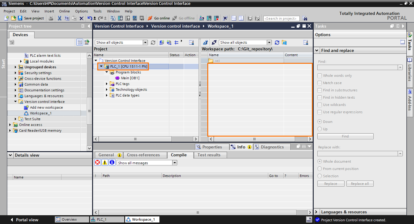 Figure 1.12 - Git / Version Control for PLCs | Adding the PLC station to the workspace