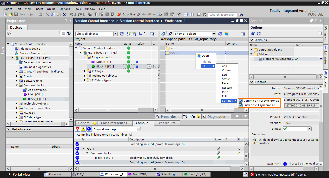 Figure 2.14 - Git / Version Control for PLCs | Enabling Commit/Push on VCI synchronization