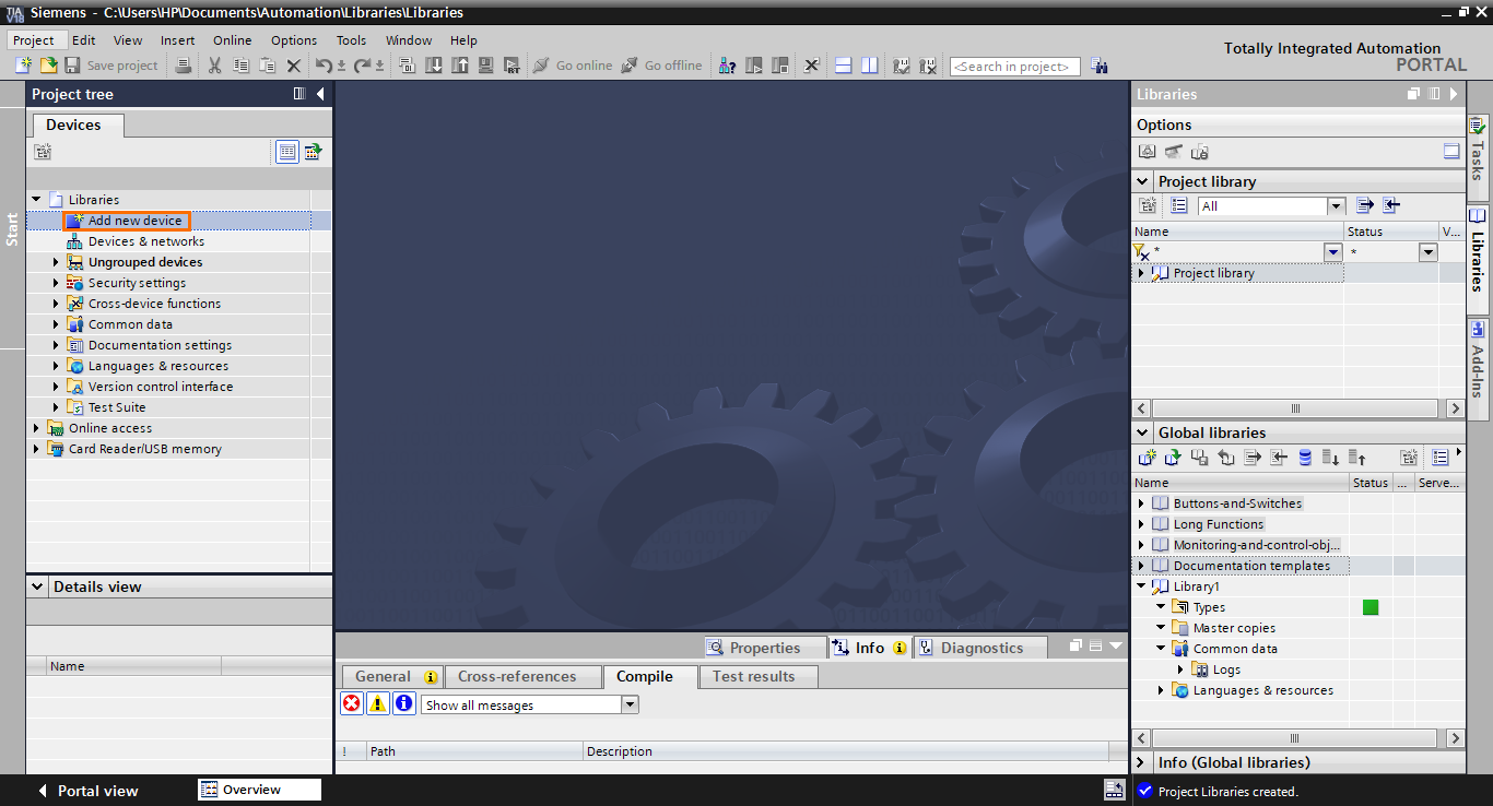 Figure 1.1 - Siemens TIA Portal Libraries | Creating a new TIA Portal project
