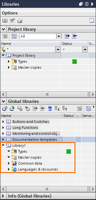 Figure 1.6 - Siemens TIA Portal Libraries | The global library is created