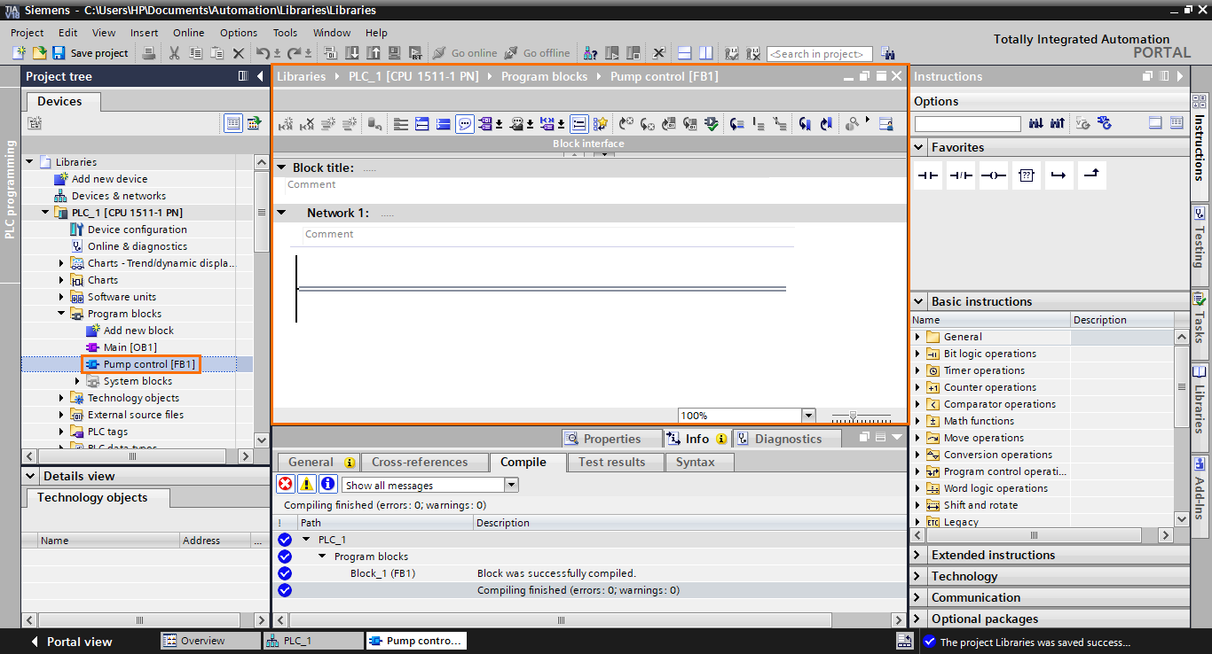 Figure 2.3 - Siemens TIA Portal Libraries | FB programming interface