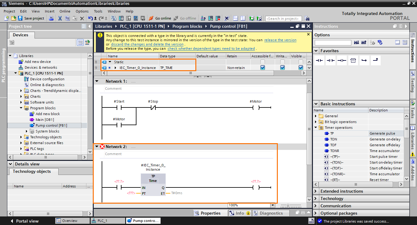 Figure 2.13 - Siemens TIA Portal Libraries | Adding modification to the program