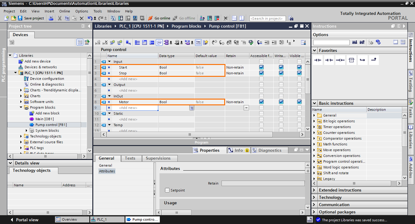 Figure 2.5 - Siemens TIA Portal Libraries | Creating I/Os