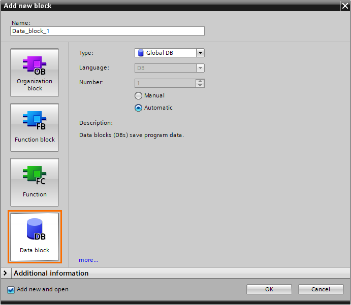 Figure 3.2 - Siemens TIA Portal Libraries | Selecting Data block