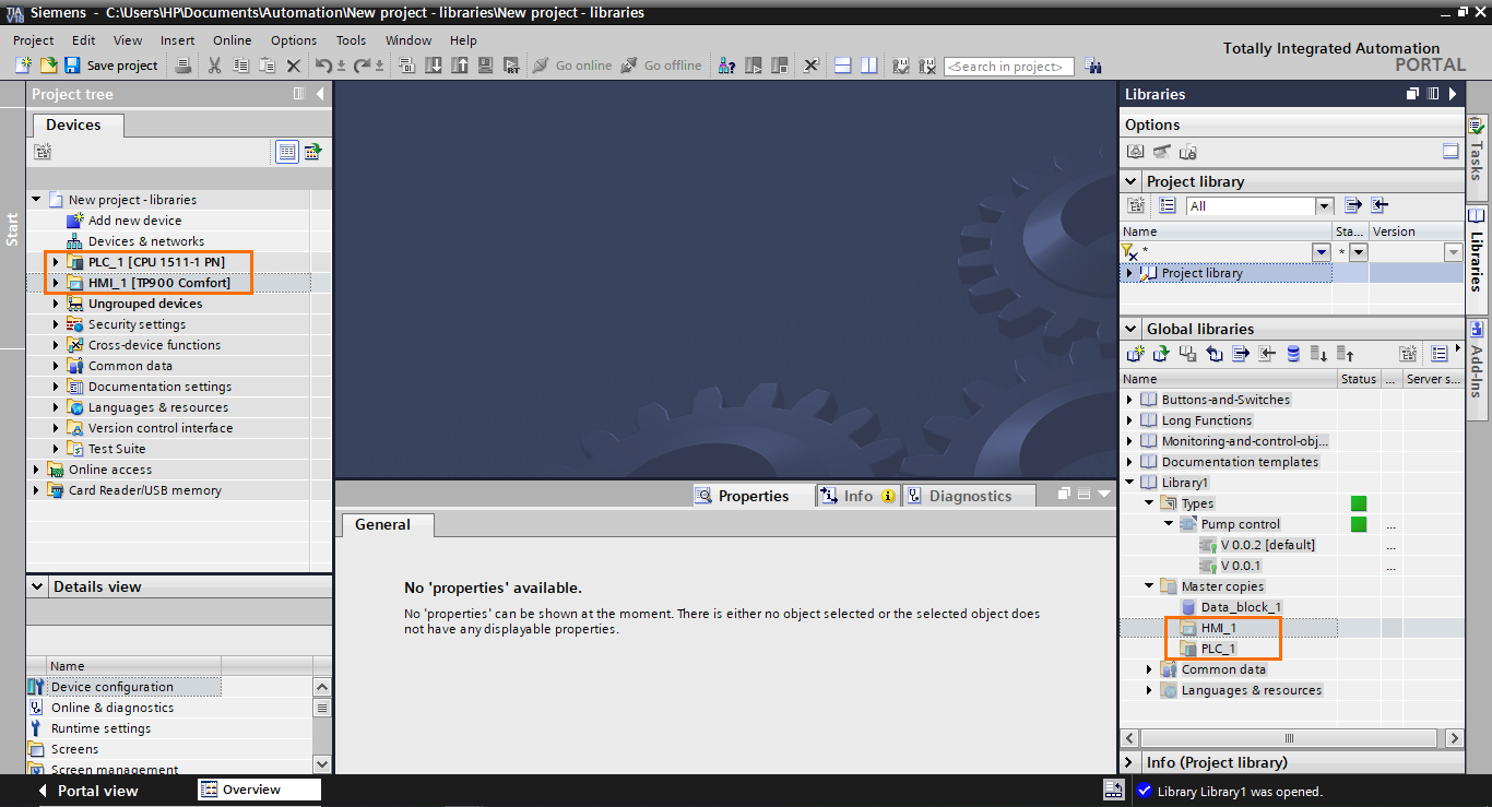 Figure 4.4 - Siemens TIA Portal Libraries | Adding master copies elements to the project