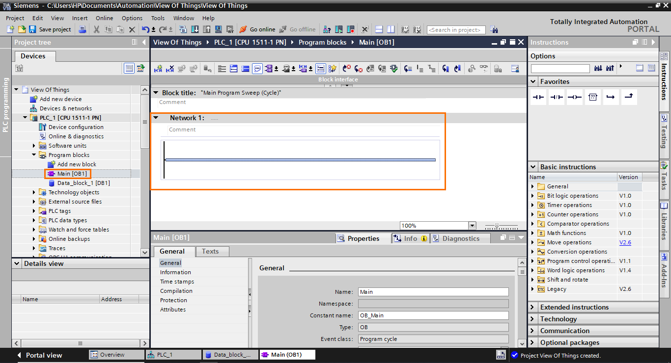 Figure 1.12 - TIA Portal View of Things | Opening the main program