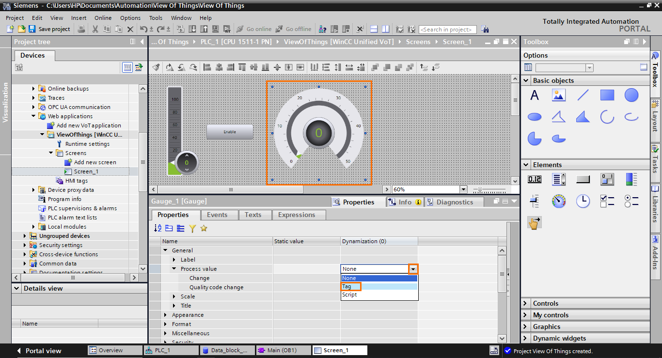 Figure 1.30 - TIA Portal View of Things | Gauge’s configuration