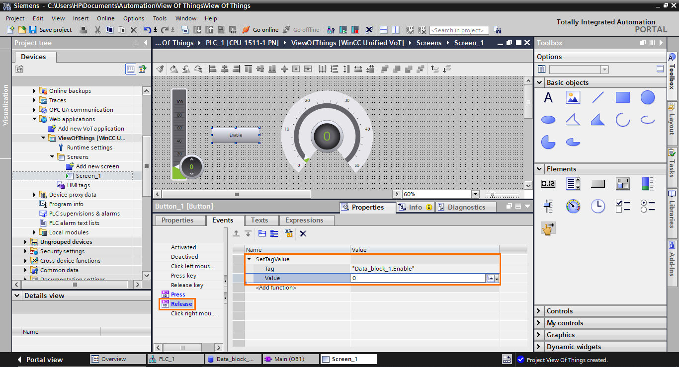 Figure 1.29 - TIA Portal View of Things | Creating a Release event