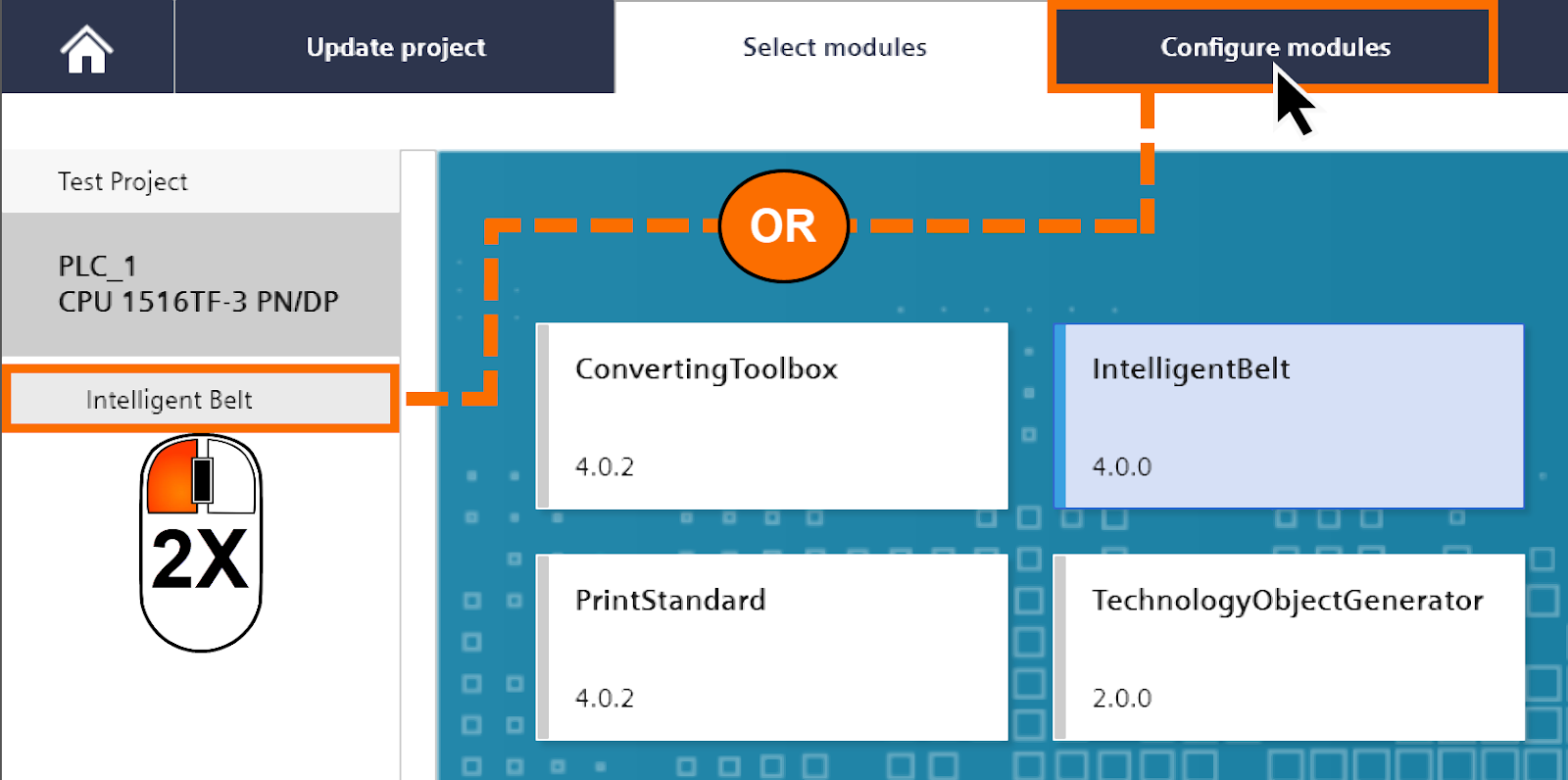 Figure 5.1 - TIA Portal Modular Application Creator | Accessing the configuration mode of the selected Equipment Module in the Modular Application Creator