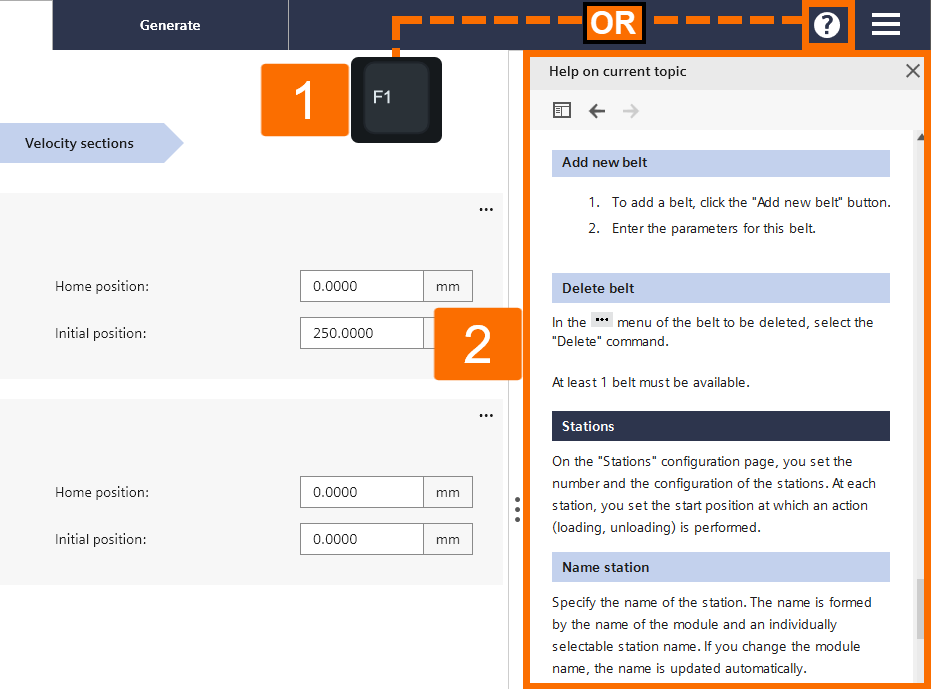 Figure 5.4 - TIA Portal Modular Application Creator | Activating the help window to get access to assistance related to the chosen Equipment Module in the Modular Application Creator