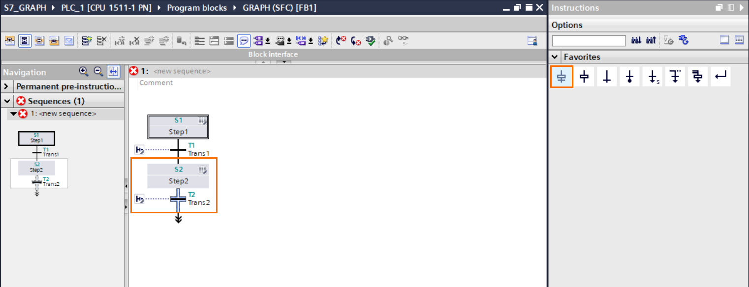 Figure 2.2 - TIA Portal GRAPH Language | Adding a Step/transition