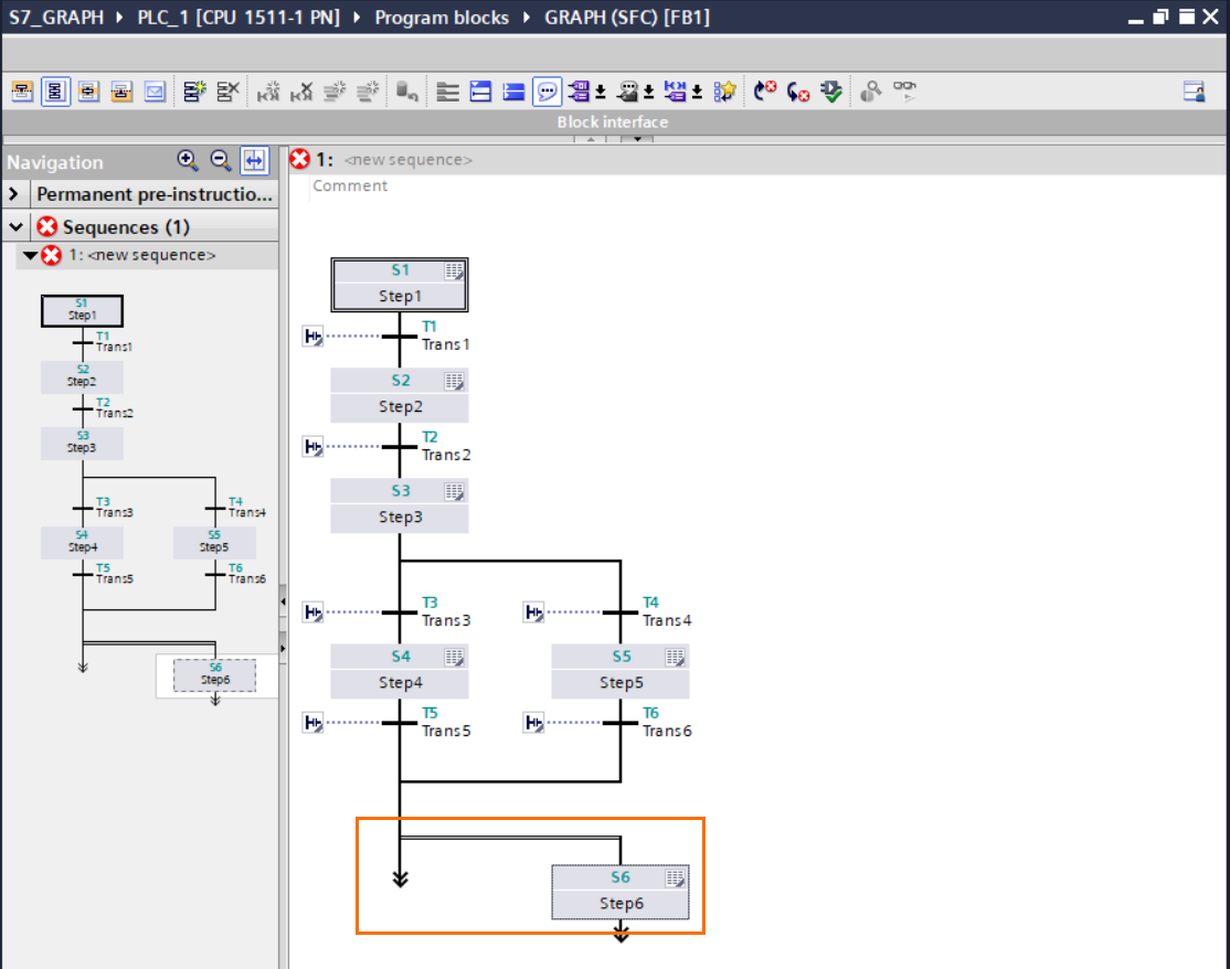 Figure 2.11 - TIA Portal GRAPH Language | The simultaneous branch is created