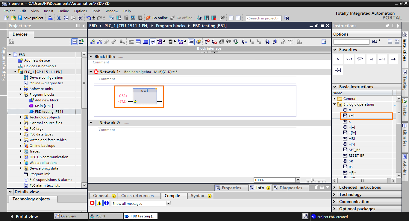 Figure 2.4 - TIA Portal Function Block Diagram (FBD) PLC Programming | OR Function block