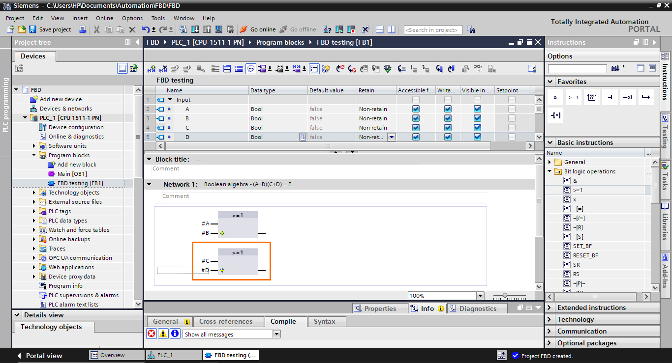 Figure 2.7 - TIA Portal Function Block Diagram (FBD) PLC Programming | Creating a second OR block