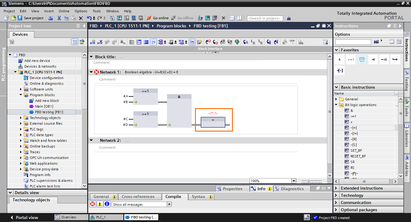 Figure 2.13 - TIA Portal Function Block Diagram (FBD) PLC Programming | The affectation block is added