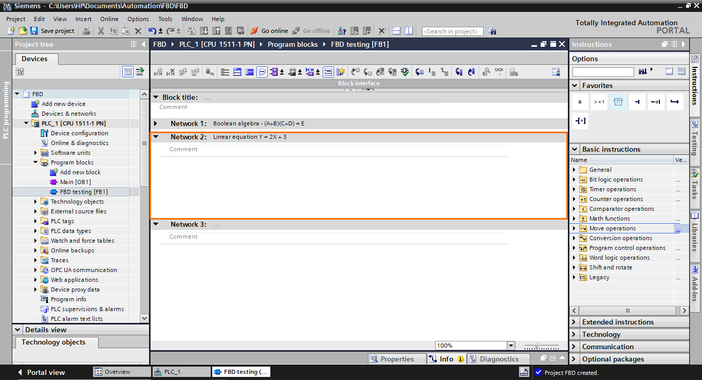 Figure 3.1 - TIA Portal Function Block Diagram (FBD) PLC Programming | Linear equation in Network 2