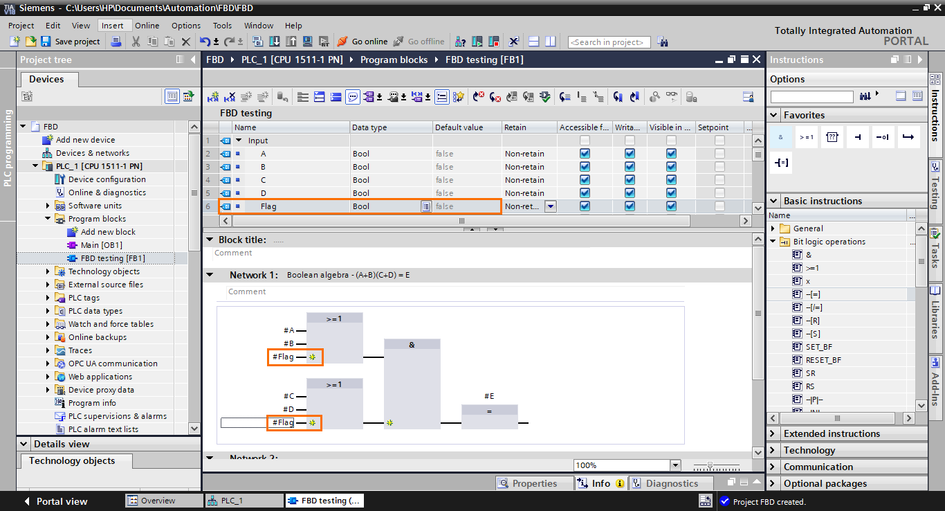 Figure 2.17 - TIA Portal Function Block Diagram (FBD) PLC Programming | Filling the newly created inputs