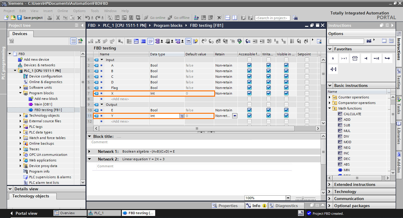 Figure 3.3 - TIA Portal Function Block Diagram (FBD) PLC Programming | Creating integer I/Os