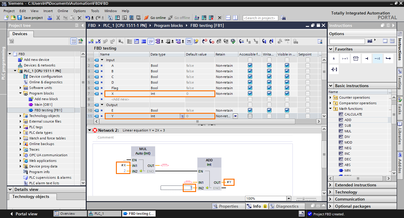 Figure 3.8 - TIA Portal Function Block Diagram (FBD) PLC Programming | Filling the blocks