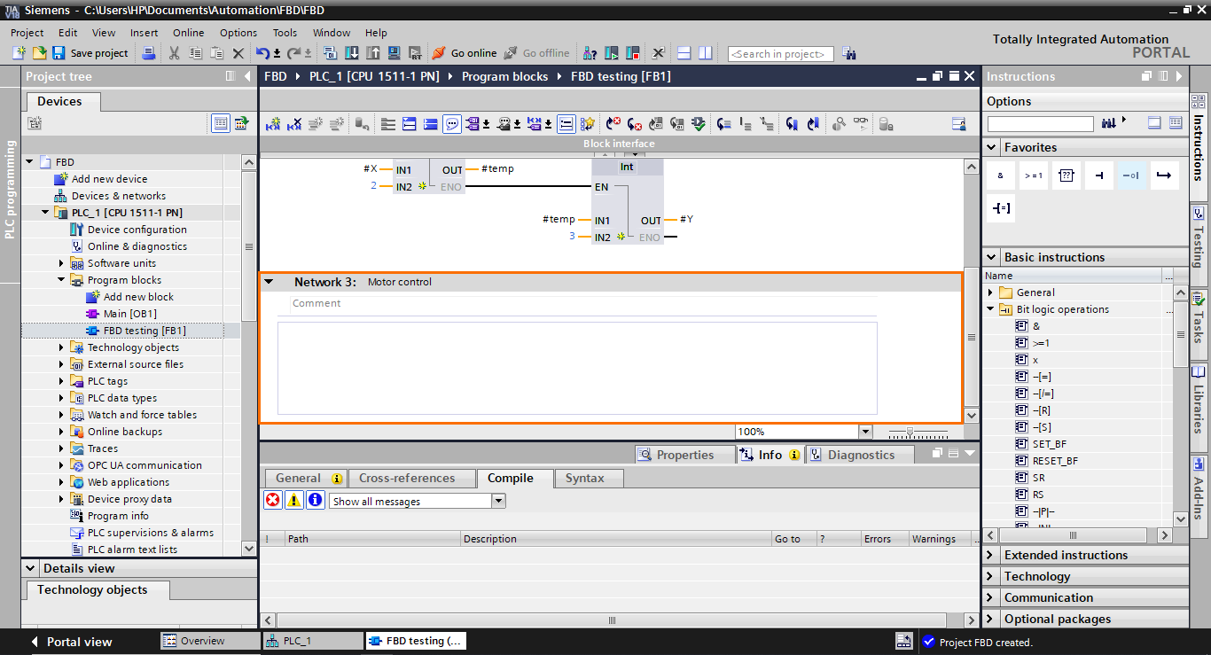 Figure 4.1 - TIA Portal Function Block Diagram (FBD) PLC Programming | Motor control in Network 3