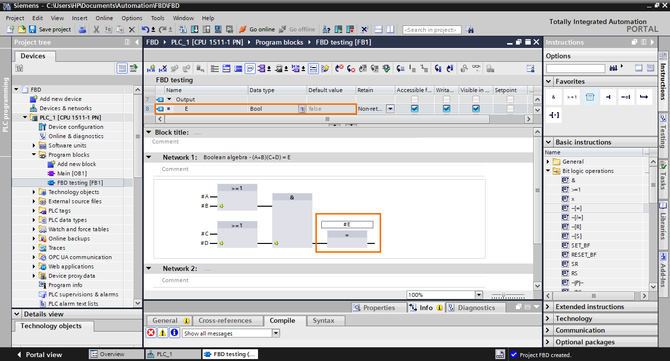 Figure 2.14 - TIA Portal Function Block Diagram (FBD) PLC Programming | Adding output to the affectation block