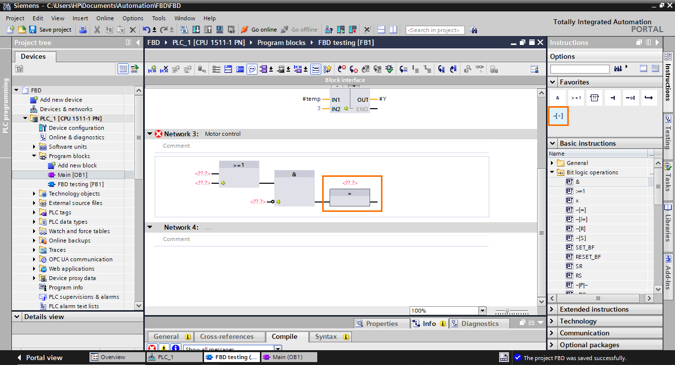 Figure 4.6 - TIA Portal Function Block Diagram (FBD) PLC Programming | Adding an affectation