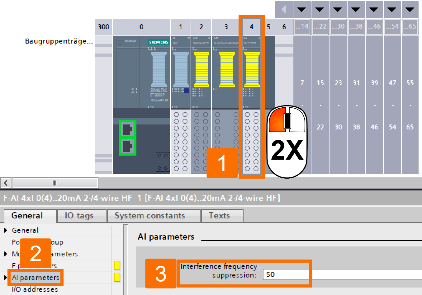 Figure 5.5 - Analog Fail-Safe Systems - Siemens TIA Portal | Overall setup of the F-AI card - Interference frequency suppression