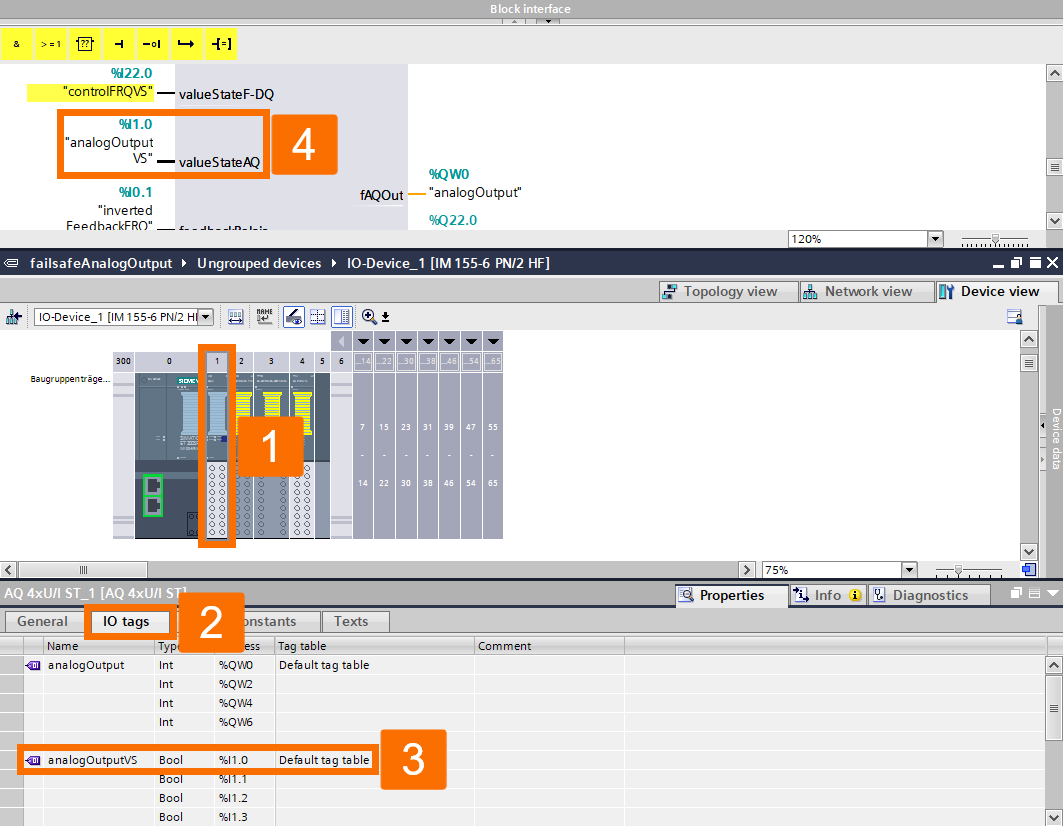 Figure 7.9 - Analog Fail-Safe Systems - Siemens TIA Portal | Assigning valueStateAQ input of the FAnalogOut block 