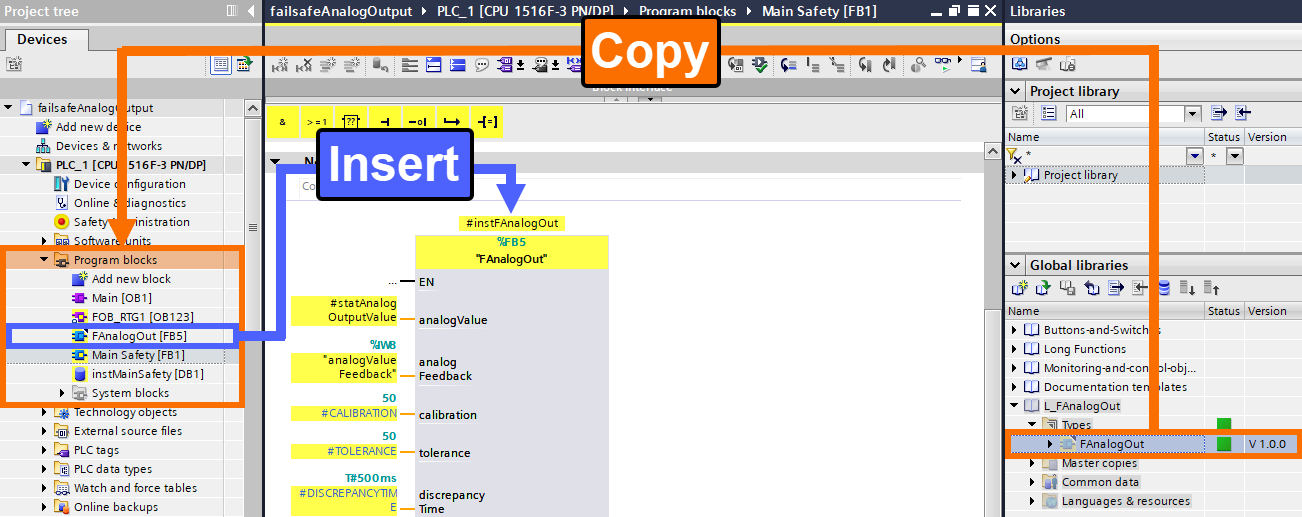 Figure 7.2 - Analog Fail-Safe Systems - Siemens TIA Portal | Incorporating the L_FAnalogOut library in the main safety function