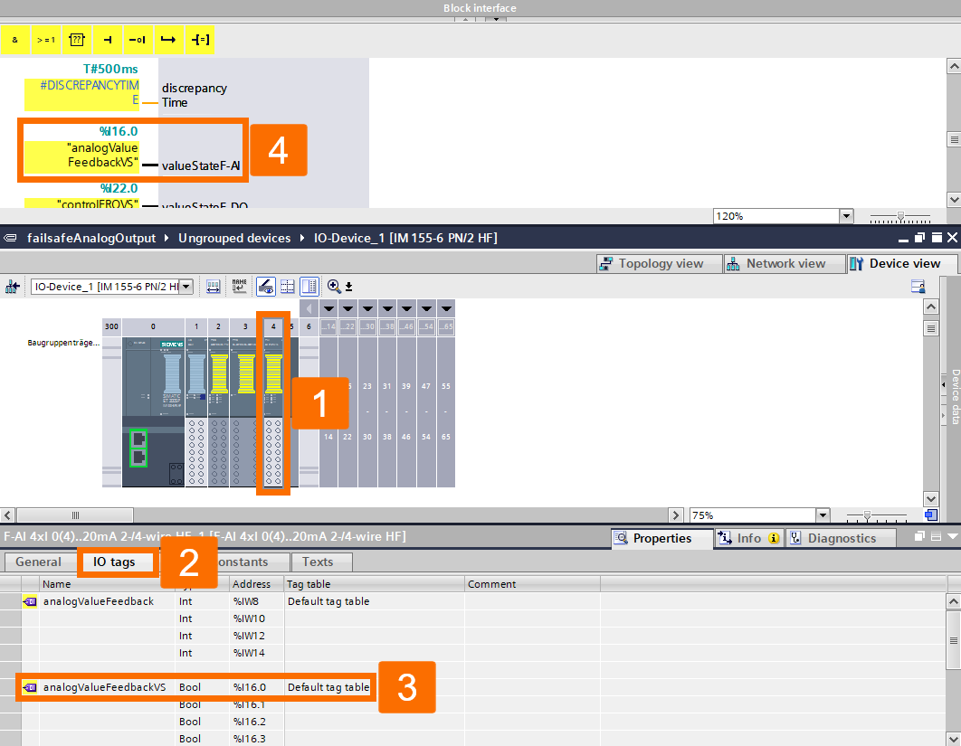 Figure 7.7 - Analog Fail-Safe Systems - Siemens TIA Portal | Assigning valueStateF-AI input of the FAnalogOut block 