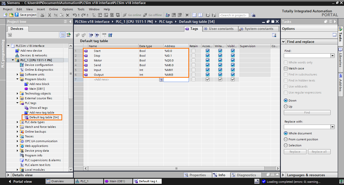 Figure 2.3 - PLCSIM Siemens TIA Portal V18 | Creating tags