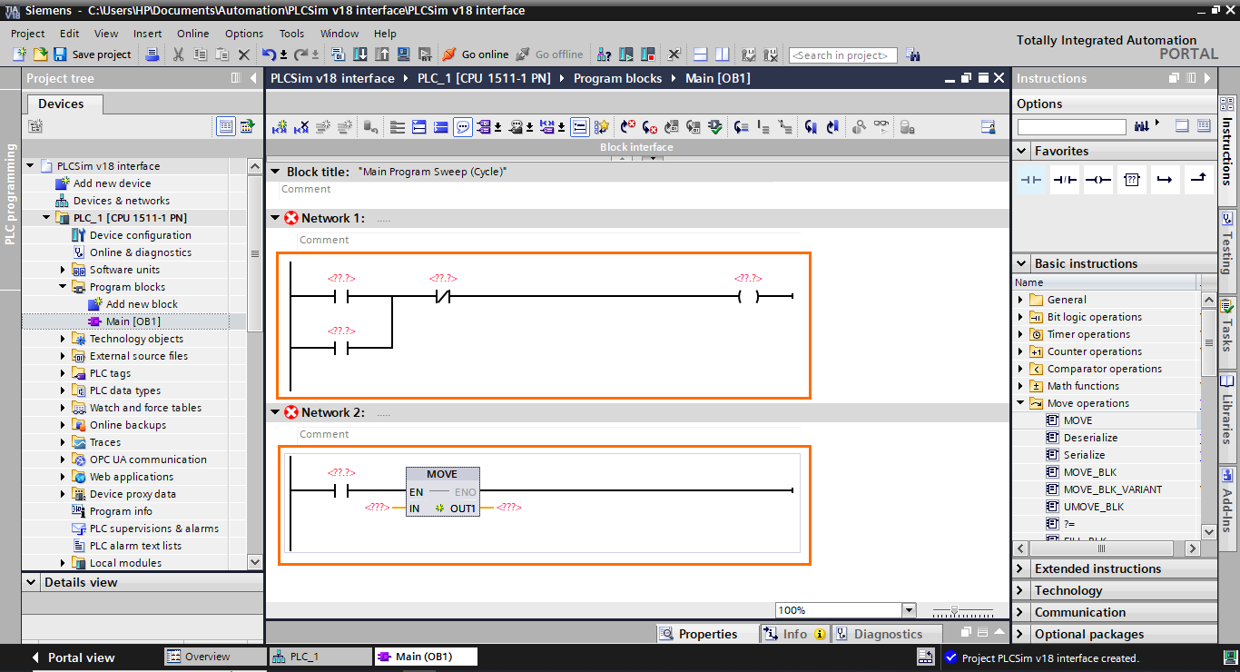 Figure 2.2 - PLCSIM Siemens TIA Portal V18 | Building the program