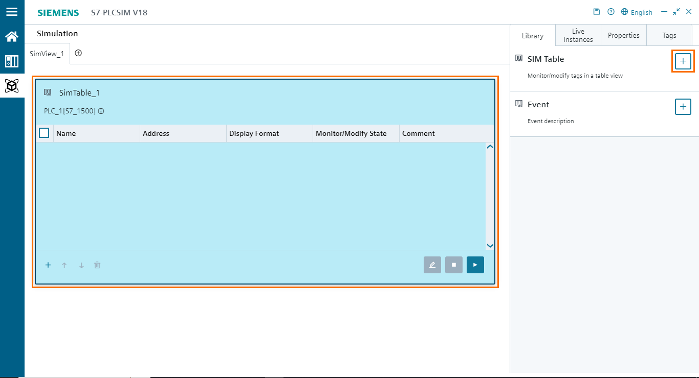 Figure 5.2 - PLCSIM Siemens TIA Portal V18 | Adding a new SIM table