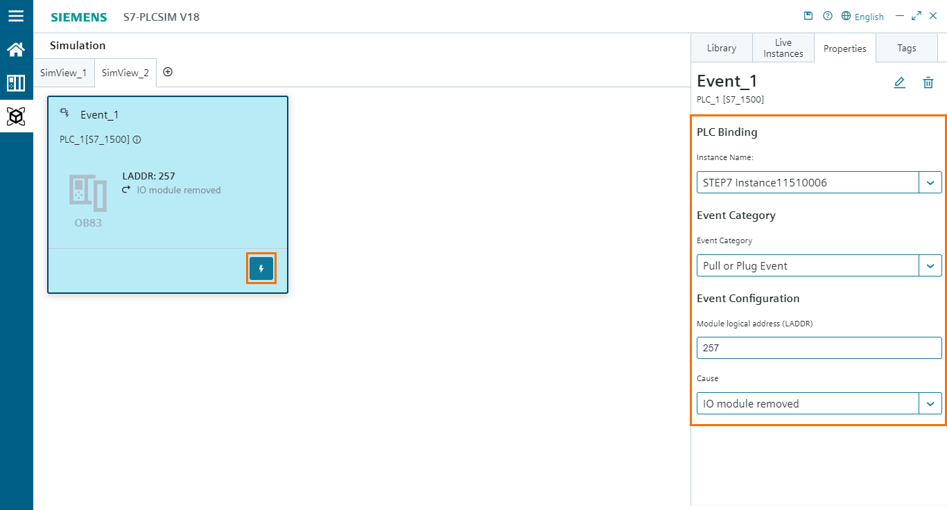 Figure 6.8 - PLCSIM Siemens TIA Portal V18 | Triggering the event