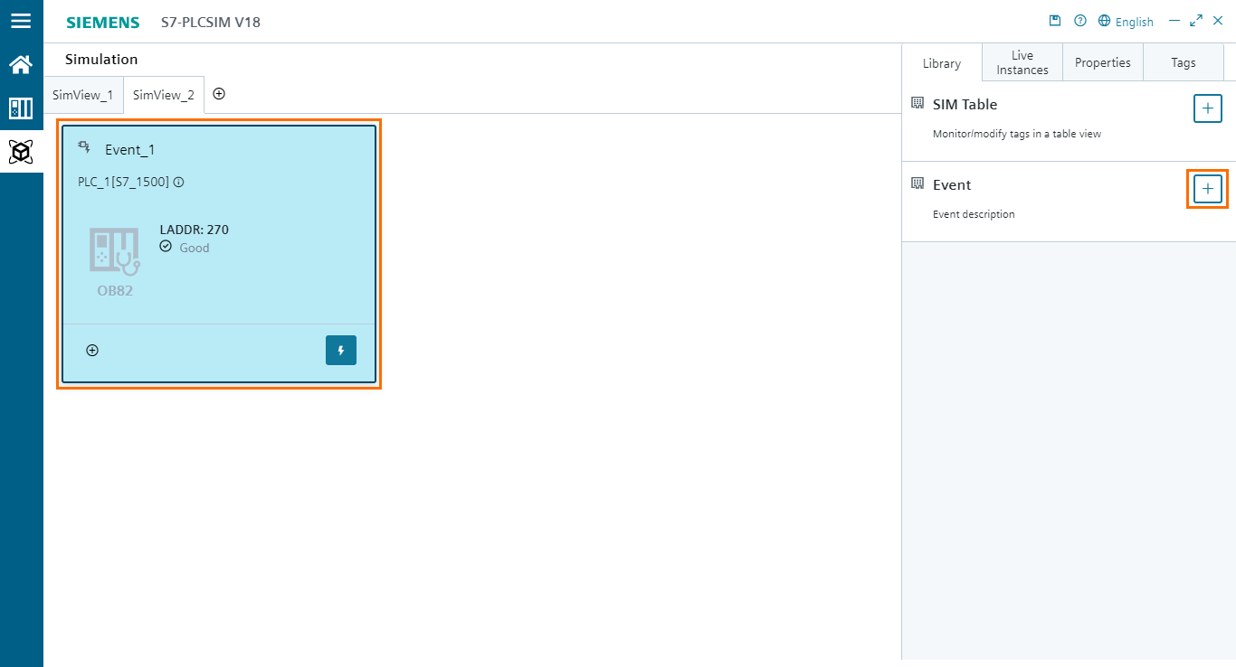 Figure 6.2 - PLCSIM Siemens TIA Portal V18 | Adding a new Event table