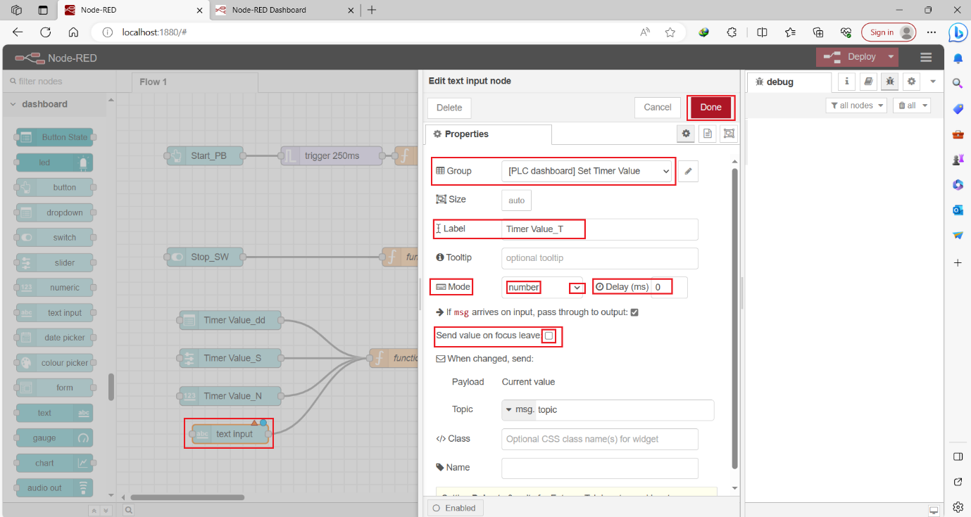 Figure 12.10 - Siemens TIA Portal PLC Node-Red Dashboard | Dashboard numeric Node