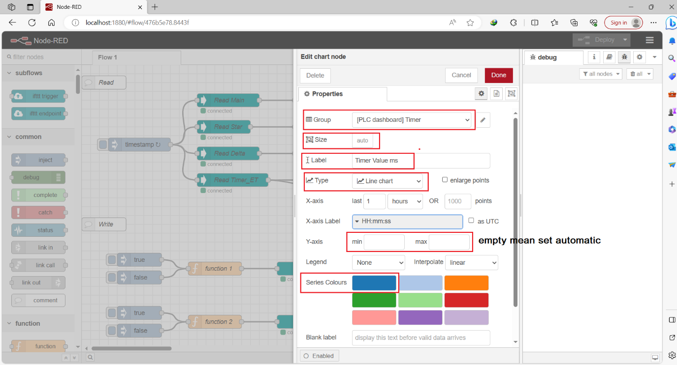 Figure 11.7 - Siemens TIA Portal PLC Node-Red Dashboard | Chart Node Setting