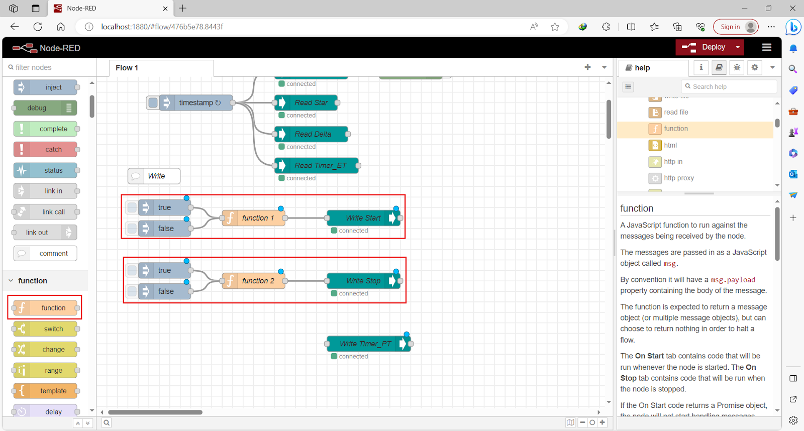 Figure 9.6 - Siemens TIA Portal PLC Node-Red Dashboard | Function node 