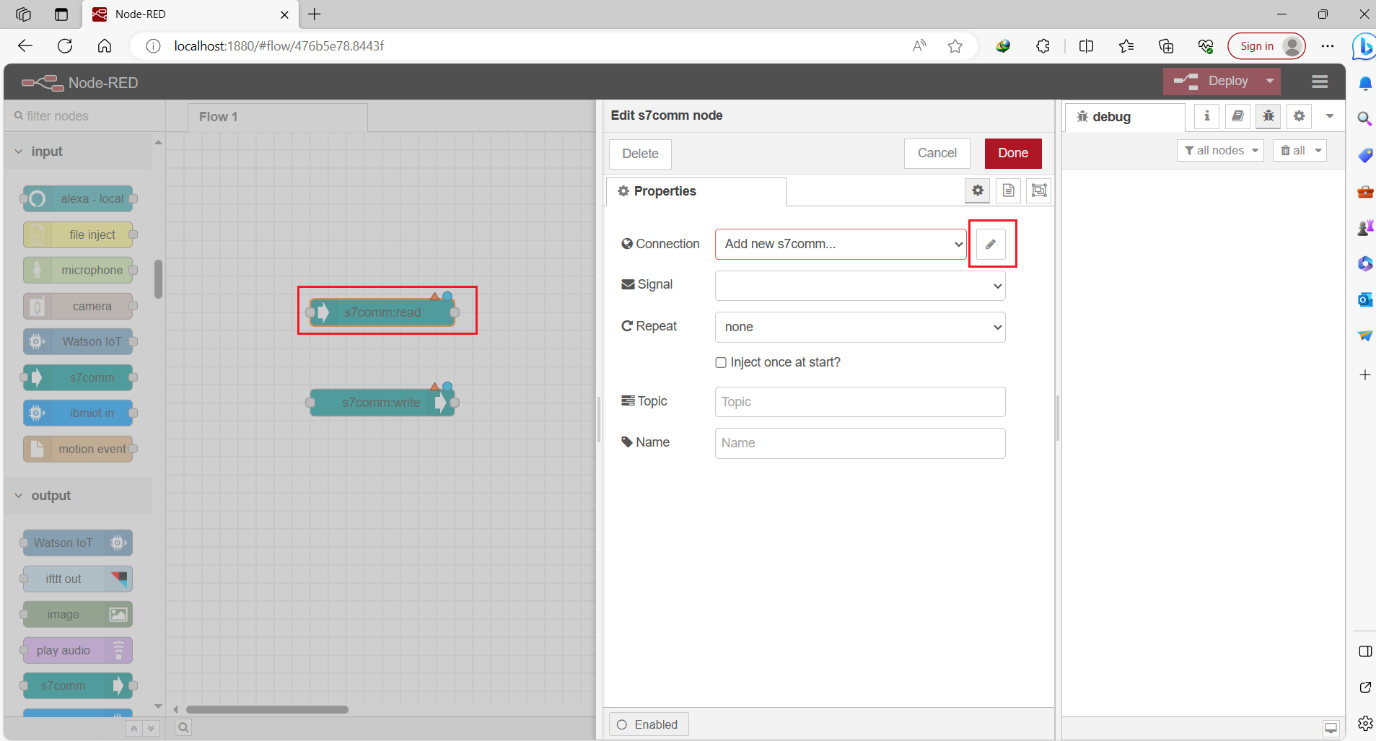 Figure 7.2 - Siemens TIA Portal PLC Node-Red Dashboard | S7comm Nodes configurations